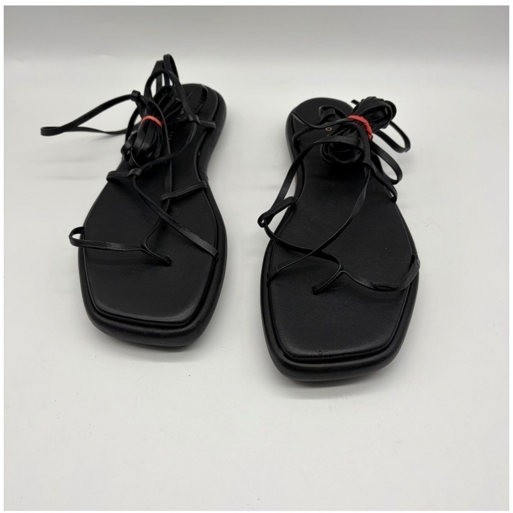 Ilio Smeraldo Sandals Womens 37 Black Leather Lace Up Gladiator Square Toe Italy - Picture 7 of 9